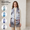 Women Winter Floral Print Scarf Soft Warm Long Shawl Wrap 70×180cm Fashion Tassel Blanket Scarf Lightweight Acrylic-2622