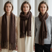 Women Winter Scarf Soft Warm Long Tassel Shawl Wrap Thick Plain Colour Cozy Neck Scarf