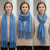 Women Winter Scarf Soft Warm Long Tassel Shawl Wrap Thick Plain Colour Cozy Neck Scarf