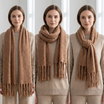 Women Winter Scarf Soft Warm Long Tassel Shawl Wrap Thick Plain Colour Cozy Neck Scarf