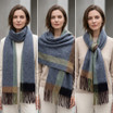 Women Winter Scarf Soft Warm Long Tassel Shawl Wrap Plaid Check Neck Scarf