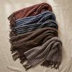 Women Winter Scarf Soft Warm Long Tassel Knit Shawl Wrap Stripe Pattern Thick Cozy Acrylic Neck Scarf