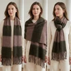 Women Winter Scarf Soft Warm Fuzzy Stripe Tassel Scarf Long Thick Cozy Shawl Wrap Acrylic Neck Scarf