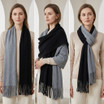 Women Winter Scarf Two Tone Knit Tassel Scarf Soft Warm Long Shawl Wrap Reversible 40x180cm