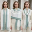 Women Winter Scarf Soft Warm Long Tassel Scarf Two Tone Knit Shawl Wrap 40x180cm
