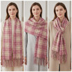 Women Winter Plaid Scarf Soft Warm Tartan Shawl Wrap Oversized Checked Tassel Scarf 70x190cm