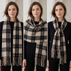 Women Winter Plaid Scarf Soft Warm Tartan Shawl Wrap Oversized Checked Tassel Scarf 70x190cm