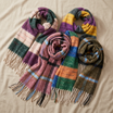Women Winter Scarf Soft Warm Long Tassel Plaid Checked Shawl Wrap Oversized Neck Scarf