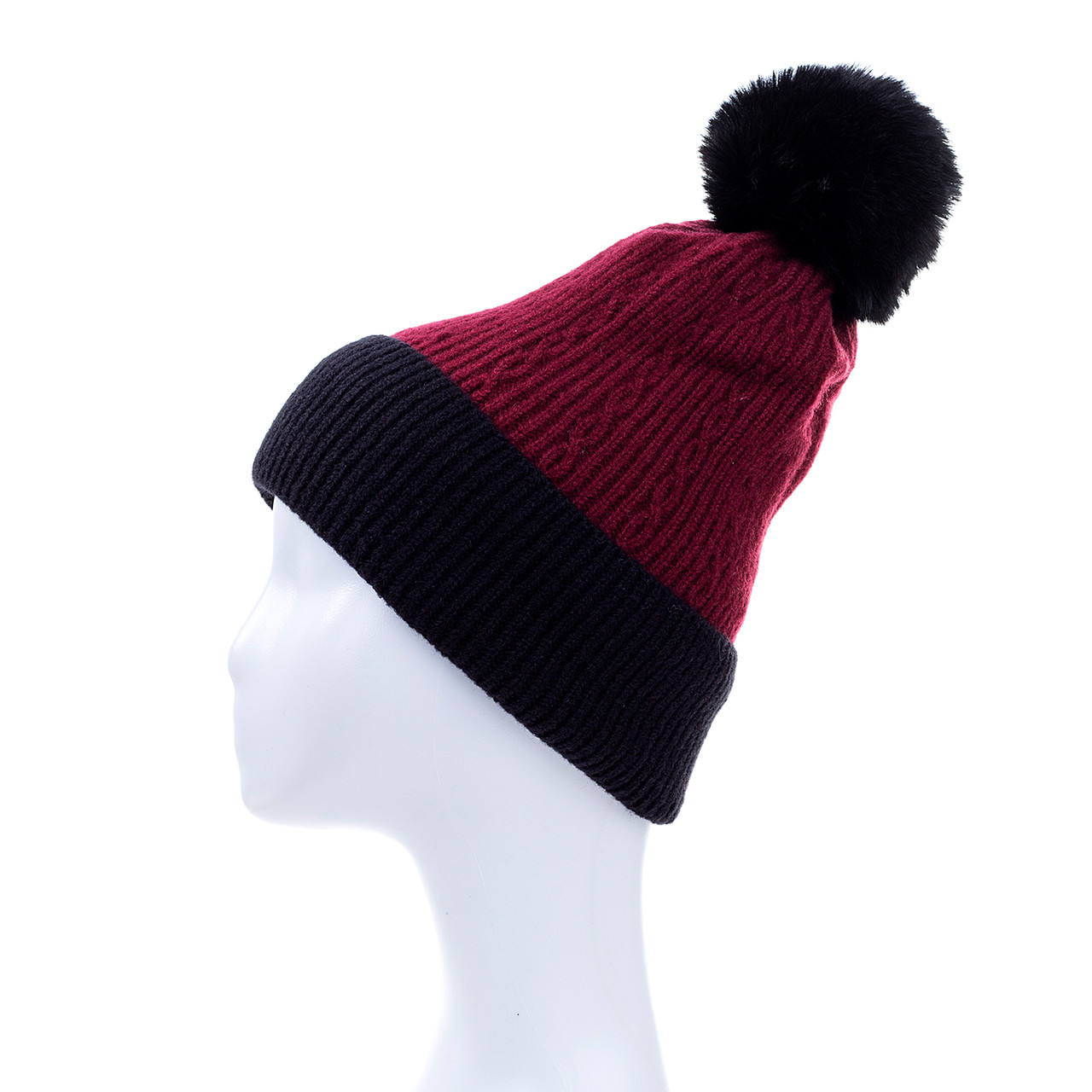 Wine Faux Fur Pom Winter Beanie Hat 