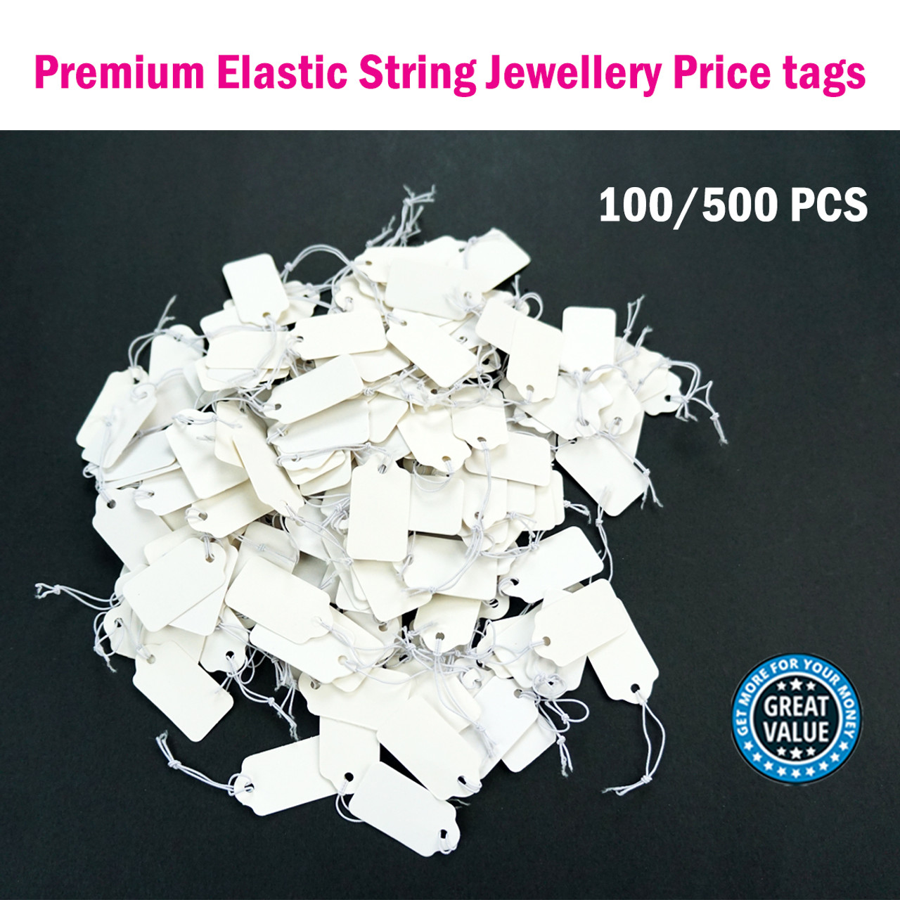 Elastic String Price Tags, Stretchy Strings Jewelry Price Label 100 Pieces