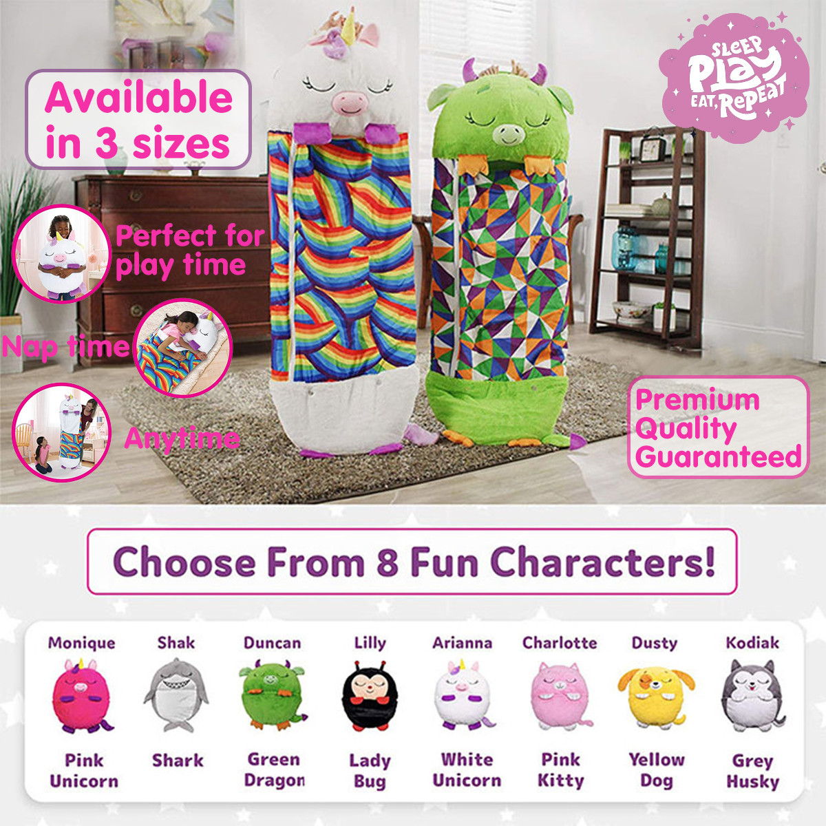 2022 NEW Large Size Kids Sleeping Bag Pillow Stuffed Toy Play Camping