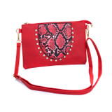 Red Gem Snake Skin With Diamond Clover Crossboday Bag B4669