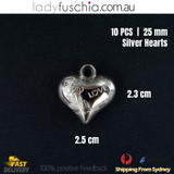 10PCs 25mm Silver Heart Shape Dangle Beads Craft Jewellery Bracelet Parts Charms