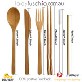 7Pcs Bamboo Cutlery Set - Roll Up Beige