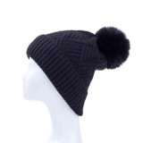 Black Faux Fur Pom Winter Beanie Hat HATM213-1