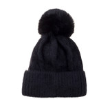 Black Faux Fur Pom Winter Beanie Hat HATM247-6