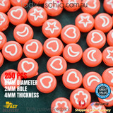 6MM CORAL RED ROUND WHITE MOON STAR HEART FLOWER BEADS
