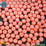 6MM CORAL RED ROUND WHITE MOON STAR HEART FLOWER BEADS