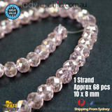 1 Strand 10mm Pink Rondelle Faceted Glass Crystal Beads Multiple Colour 70PCs