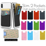 Silicone Mobile Phone Back Double Layers Card Holder Wallet 3M Stick On Adhesive