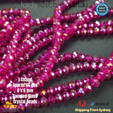 1 Strand 8mm Hot Pink Clear Faceted Glass Crystal Beads Multiple Colour 65 PCS