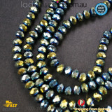 1 Strand 8mm Blue Gold Shine Rondelle Faceted Glass Crystal Beads 65PCS