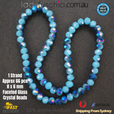 1 Strand 8mm Matte Blue Multi Shine Rondelle Faceted Glass Crystal Beads 65 PCS