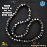 1 Strand 8mm Silver Clear Grey Shine Rondelle Faceted Glass Crystal Beads 65PCS