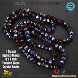 1 Strand 8mm Wine Rondelle Faceted Glass Crystal Beads Multiple Colour 65 PCs