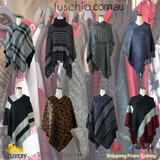 Black and White Knit Sweater Poncho with Sleeves SP1221 BLACK
