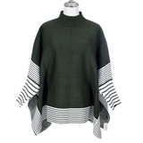 Green Knit Sweater Poncho with Sleeves SP1230 GREEN