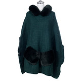 Dark Green Faux Fur Hooded Open Front Free Size Winter Coat SP1232 GREEN