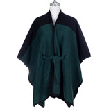 Two Tone Black and Dark Green Open Front Free Size Winter Coat SP1236 GREEN