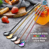 304 Stainless Steel Drinking Straws Boba Spoon-straw Stroon Scoop Reusable Eco