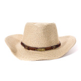 Wide Brim Straw Panama Beach Fedora Sun Hat Men Women Roll up Straw Cowboy Hat HAT971-4