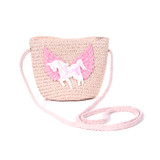 Pink Unicorn KidsStraw Bag with Strap