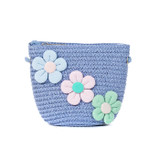 Blue Flowers Kids Straw Bag with Strap
