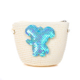 Cream Blue Koala Kids Straw Bag with Strap