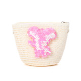 Cream Pink Koala Kids Straw Bag with Strap