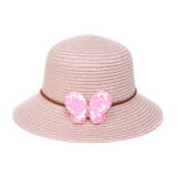 Pink Butterfly Kid's Summer Straw Sun Hat HATKS126-5 Pink Butterfly Kid's Summer Straw Sun Hat HATKS126-5