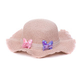 Pink Butterfly Kid's Summer Straw Sun Hat HATKS129-2 Pink Butterfly Kid's Summer Straw Sun Hat HATKS129-2