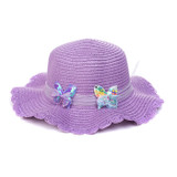 Lilac Butterfly Kid's Summer Straw Sun Hat HATKS129-5 Lilac Butterfly Kid's Summer Straw Sun Hat HATKS129-5