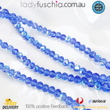 1 Strand 6mm Clear Royal-Blue AB Rondelle Faceted Glass Crystal Beads 75pcs