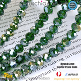 1 Strand 6mm Clear Dark Green AB Rondelle Faceted Glass Crystal Beads 75pcs 6mm-047