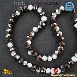 1 Strand 8mm Brown White Rondelle Faceted Glass Crystal Beads 60pcs 8mm-061