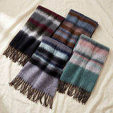 Women Winter Scarf Soft Warm Fuzzy Stripe Tassel Shawl Wrap Long Neck Scarf