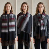 Women Winter Scarf Soft Warm Fuzzy Stripe Tassel Shawl Wrap Long Neck Scarf