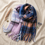 Oversized Plaid Winter Scarf for Women Soft Warm Brushed Acrylic Long Tassel Blanket Scarf 40×200cm-2691
