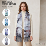 Women Winter Floral Print Scarf Soft Warm Long Shawl Wrap 70×180cm Fashion Tassel Blanket Scarf Lightweight Acrylic-2622