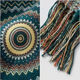 Women Boho Mandala Print Scarf Winter Long Shawl Wrap 70×180cm Soft Tassel Blanket Scarf Lightweight Acrylic-2623